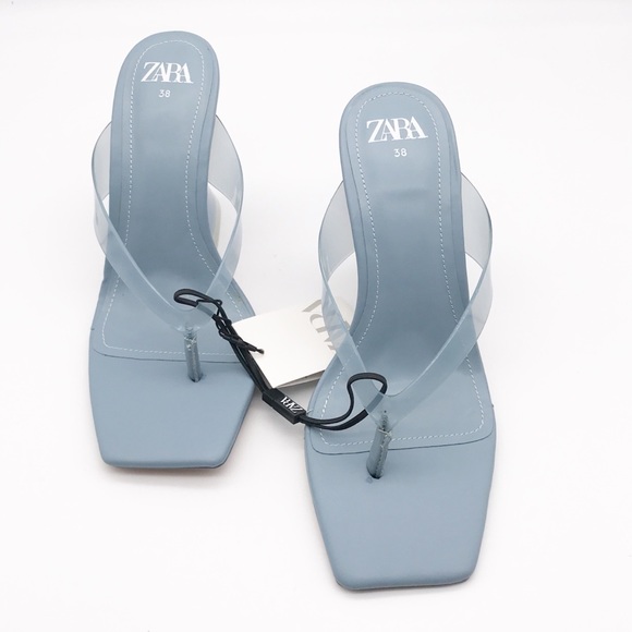 Zara Baby Blue Square Toe Thong Sandals - Picture 3 of 15